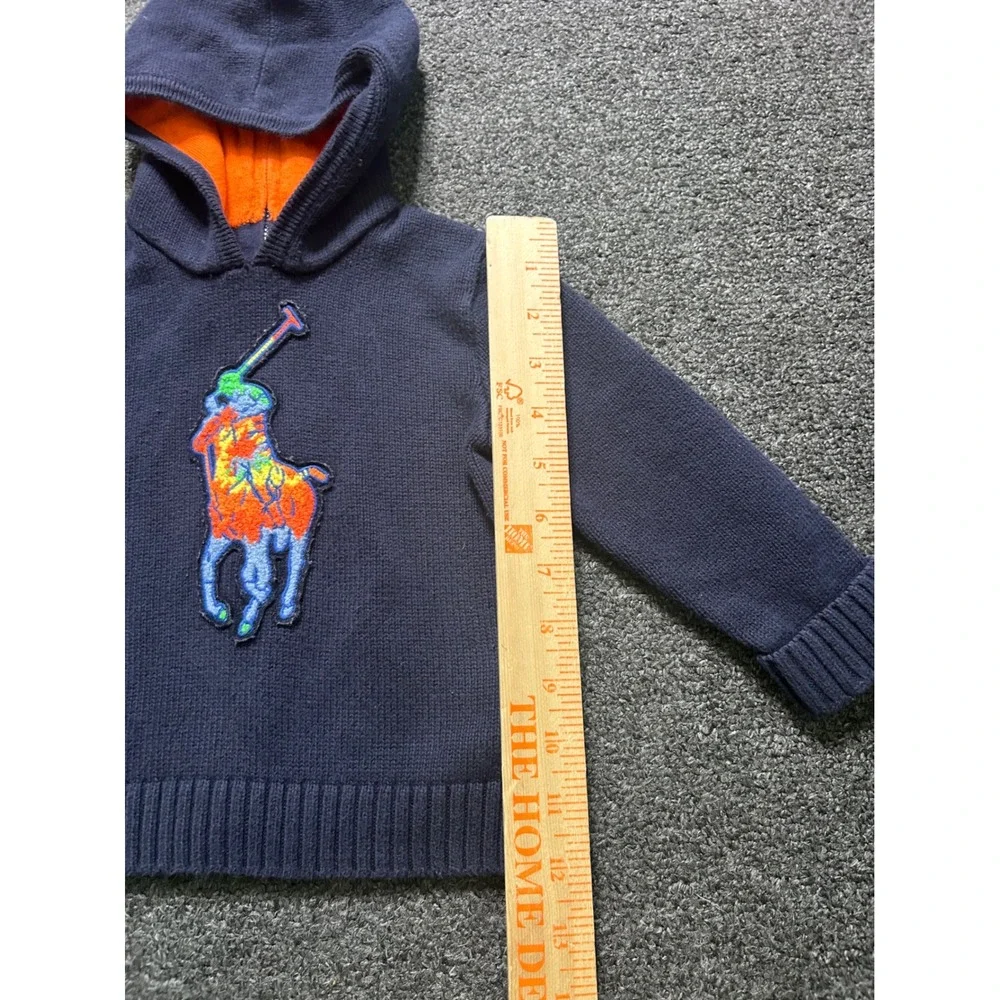 Ralph Lauren Knit Hoodie Navy Blue Toddler 18M Big Pony Tie Dye Back Zip Sweater